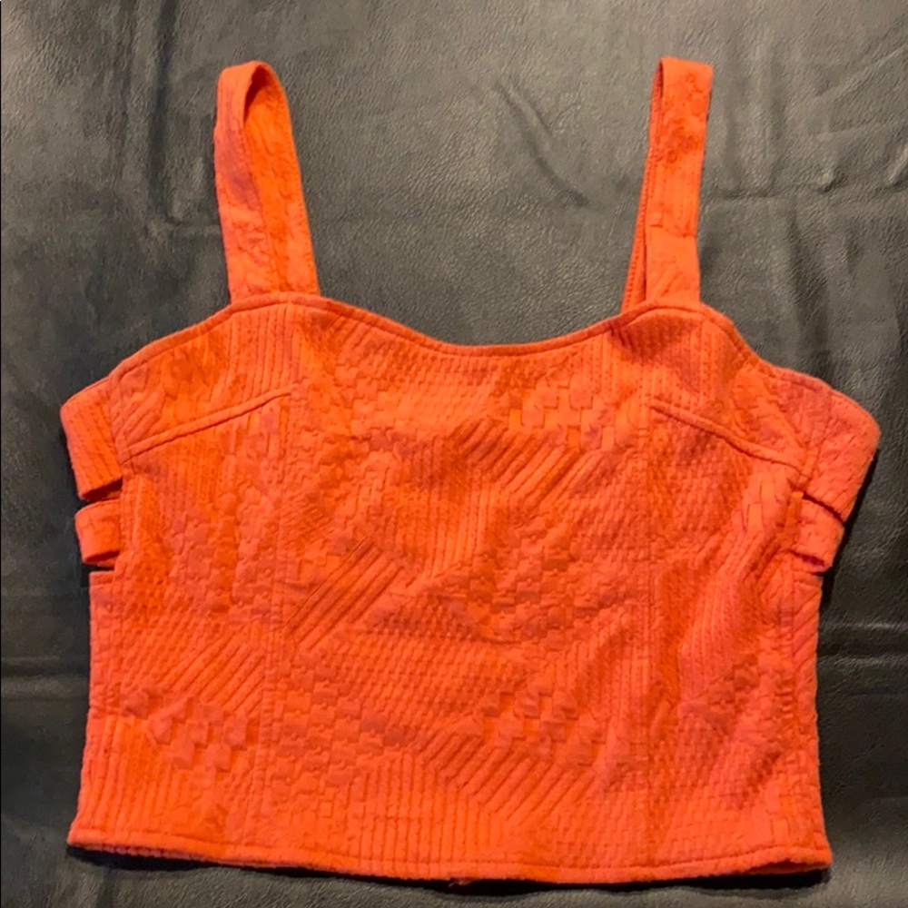 Cut out back crop tank top in peach-orange